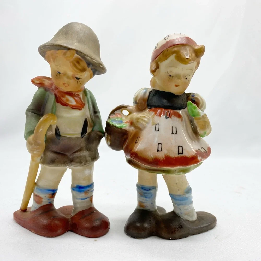Vintage Mid- Century Boy and Girl with Picnic Basket Figurine Hummel Style